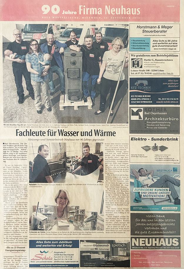 Zeitungsartikel 90 Jahre Firma Neuhaus